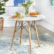 BRIBRION 1x White Round Dining Table DIA 80CM For Home Office Kitchen Eiffel Wood Legs DSW Eames Replica 4 Seater