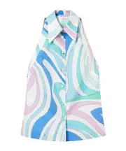 Emilio Pucci Marmo Printed Sleeveless Shirt IT40 Blue