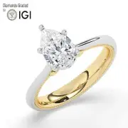Pear Solitaire Labgrown Diamond Engagement Ring 18k Yellow Gold 1.55 Ct F VVS2
