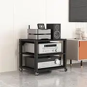 Rolling Console Stand, Mobile AV Media Stand with Wheels, Audio Rack Tower with Adjustable Height, Stereo Component Cabinet Storage Rack, Professional Corner TV Shelf,50 * 40 * 48.5cm