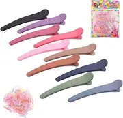 Rustark 10Pcs 10 Colors 11.8cm Non Slip No Trace Plastic Alligator Hair Clips with 260Pcs Rubber Bands Set Colourful Duckbill Hair Clips Sectioning Clips Hairpins for Styling DIY Hair Accessories