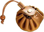 [YlobdolY] Mini Coin Purse for Men Women, Real Leather Coin Pouch Organizer Case Bag with Drawstring, Genuine Vintage Cowhide Small Snap Button Key Wallet Brown