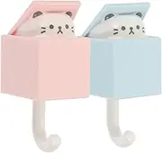 Cute Pet Hook Cute Animal Hooks 2pcs Cat Key Holder Hook Wall Mounted Adhesive Hook Coat Hooks for Coat Scarf Hat Towel Key Bag Wall Hanging Decorations Squirrel Wall Hook