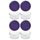 Pyrex 7200 2-Cup Glass Food Storage Bowl w/ 7200-PC Plum Purple Lid (4-Pack)