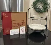 Longaberger Wrought Iron 2 Tier Server/Stand and NIB Ivory Pie Plate Combo USA