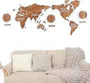 Extra Large Decorative Wall Clock,3D Wood World Map Wall Art Decor,Special for Home, Kitchen and Office,M,ColorA
