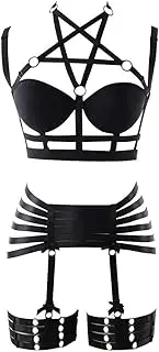 [BYDHSS] Body Harness Full for Women Garter Belts Set Strappy Adjust Gothic Punk Art Wear Elastic