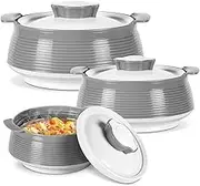 Milton 3-Piece Casserole Set (410ml, 830ml, 1270ml) Double-Walled Hotpot with PU Insulation & Stainless Steel Inner, Keeps Food Hot/Cold, Perfect for Serving Chapati, Roti & Mandi - Venice Reg - Grey