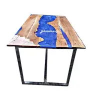 Blue Epoxy Resin Table Walnut Custom Order Table Top Studying Room