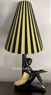 PLASTIC RIBBON LEMON & BLACK STRIPE LAMPSHADE LARGE TALL CONE* BARSONY LADY LAMP