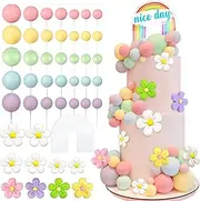 46 PCS Acrylic Rainbow Cake Toppers Colorful Balls Cake Decorations Boho Cake Toppers Daisy Flower Cake Toppers for Wedding Baby Shower Birthday Party Supplies