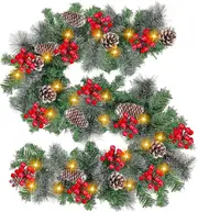 9ft Christmas Garland With Lights Up Rattan Pine Cone Stairs Fireplace Xmas Tree