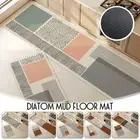 Kitchen Diatom Mud Geometric Lines Print Floor Mat Anti-slip Carpet Foot Cushion