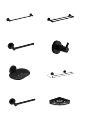 Ideal Accessory Towel Rail Robe Hook Toilet Roll Holder Soap Dish Black