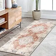 MUJOO Hallway Runner Rug Machine Washable Runner Rugs 2'x6 ' Non Slip Boho Runner Rugs for Hallways Entryway Kitchen Bathroom Bedside Retro Soft Low-Pile Orange Navy Blue Runner Rugs Flowers