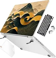 May Chen Compatible with MacBook Pro 16 inch Case A2991 M3 M2780 M2 A2485 M1 Chip 2023 2022 2021 Release, Sturdy Protection Finish Hard Shell Case Cover with Fold Kickstand, Gold mountain