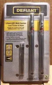 NEW DEFIANT 2 PACK LASER POINTER STYLUS BALL POINT PEN FOR SMARTPHONES &TABLETS