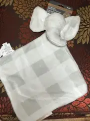 BLANKET BEYOND ELEPHANT FLAT WHITE GRAY CHECKS BIG EARS No Facial Features SOFT