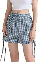 Short Sleeve Shirts for Women V Neck Slit Pj Sleep Pajamas Shorts Plaid Checkered Shorts Sliders Shorts for Women