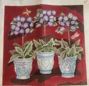 Hand Painted Needlepoint Canvas 18 CT LARGE FLORAL PILLOW INSERT WITH 3 POTS