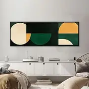 Squares And Circles Geometric Pattern Mcm Wall Art Panoramic Framed Print Wide And Narrow Art Above Sofa Living Room Wall Art