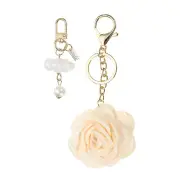 Flower Keychains, Enameled Charm Rose Flower Keychain, White