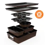 NutriChef Stackable Bakeware Set, 8Pc Nonstick Baking Pan Set, PFOA, PFOS, PTFE Free, 232�C Oven Safe, Dishwasher Safe