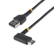 StarTech.com R2ACR-2M-USB-CABLE USB 2.0 - 480Mbps - 3A USB-A to USB-C Cable - 2m - Black Right Angle - USB 2.0 - Rugged Aramid Fiber - 3A - USB-C Charging Cable - Angled [R2ACR-2M-USB-CABLE]