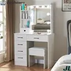 Dressing Table Stool Set Makeup Mirror & 10 LED Lights Vanity Desk Cabinet White