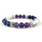 Third Eye Chakra Balancing Healing Crystal Gemstone Bracelet - Handcrafted 8mm -Amethyst, Howlite and Sodalite