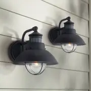 Farmhouse Outdoor Barn Light Fixtures Set of 2 Black 9" Dusk to Dawn Porch Patio