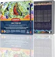 Derwent Inktense Permanent Watercolour Pencils 24 Tin, Set of 24, 4mm Premium Core Strength, Water-Soluble, Ideal for Drawing, Colouring & Painting on Paper or Fabric, Professional Quality (0700929)