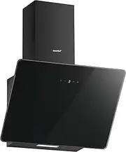 COMFEE' 60cm Angled Cooker Hood ANGJ64B-60 Tempered Glass Extractor Hood with Touch Screen, LED and Recirculating & Ducting System Wall Mounted Extractor Fan kitchen 600mm - Black