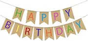 Happy Birthday Banner - 13ft/4m Imitation linen Bunting with 13 Swallowtail Flags Birthday Party Decorations for Indoor & Outdoor Celebrations