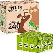 PET N PET 240 Count Compostable Dog Poop Bags 16 Rolls Plant-Based ASTM D6400 & EN 13432 OK Compost Certified Thick Dog Waste Poo Bags 9x13 Inches Unscented Poop Holder