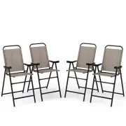 Patio Folding Bar Stool Set of 4 with Metal Frame and Footrest-Coffee - Color: C