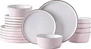 [AmorArc] Dinnerware Set for 4, 12 Pieces Ceramic Plates and Bowls Set, Handcrafted Speckled Stoneware Plates, Dishwasher & Microwave Safe Dishes - (Pink, Service for 4)