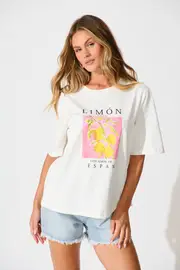 Half Sleeve in the Groove T Shirt In White With Lemon Print Cotton 8
