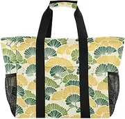 [sanluoli] Beach Tote Foldable Beach Tote Bag Water Resistant Canvas Tote For Car, Yellow and Green Calico Ukiyo-e Style, 1 size