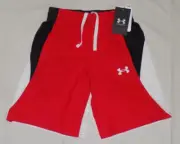 Under Armour Boys' Baseline Loose Fit Shorts MFO RedWhtBlk YSM New
