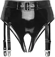 [GRRKDFQ] Women's Erotic Apparel with Garter Clips High Waist Open Crotch Thong