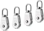 Nxtop Stainless Steel Wire Rope Crane Pulley Block M25 Lifting Crane Swivel Hook Single Pulley Block Hanging Wire Towing Wheel 4Pcs