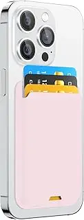 ZoyiNsgu Phone Card Holder, Premium Leather Wallet Stick on, Adhesive Credit Card Holder for Case, Sticky Wallet for Back of Cover, Android Cell Phone, iPhone, Fit 4 Cards, Light Pink