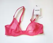Calvin Klein Sheer Marquisette Unlined Plunge Bra Cerise Lipstick QF6727 Sz 32C