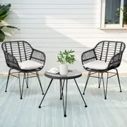 Gardeon 3PC Outdoor Furniture Bistro Set Lounge Setting Table Chairs Cushion Patio Grey