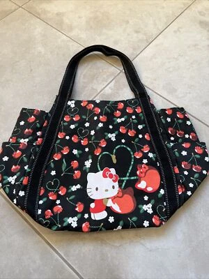 Hello Kitty X Amonnlisa Japan Black Cherry Heart Tote Bag 18x12x12”