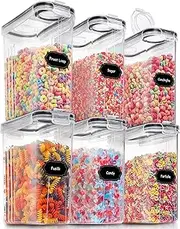 PRAKI Large Dry Food Storage Containers with Lids, 6PCS Airtight Cereal Containers Storage Set, Leak-proof Canister Set for Kitchen Pantry Organization with 20 Labels & Marker (4L Black)