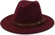 [Generic] Unisex Solid Fedora Hat Brown Belt Wide Brim Jazz Top Hat Winter Classic Elegant Panama Hat