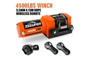 ZESUPER Electric Winch 12V 4500LBS Synthetic Rope Wireless Remote Winch ATV UTV Boat 4WD