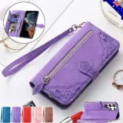 For Samsung S25 S24 FE S23 S22 S21 Ultra Plus Zip Wallet Case Flip Leather Cover